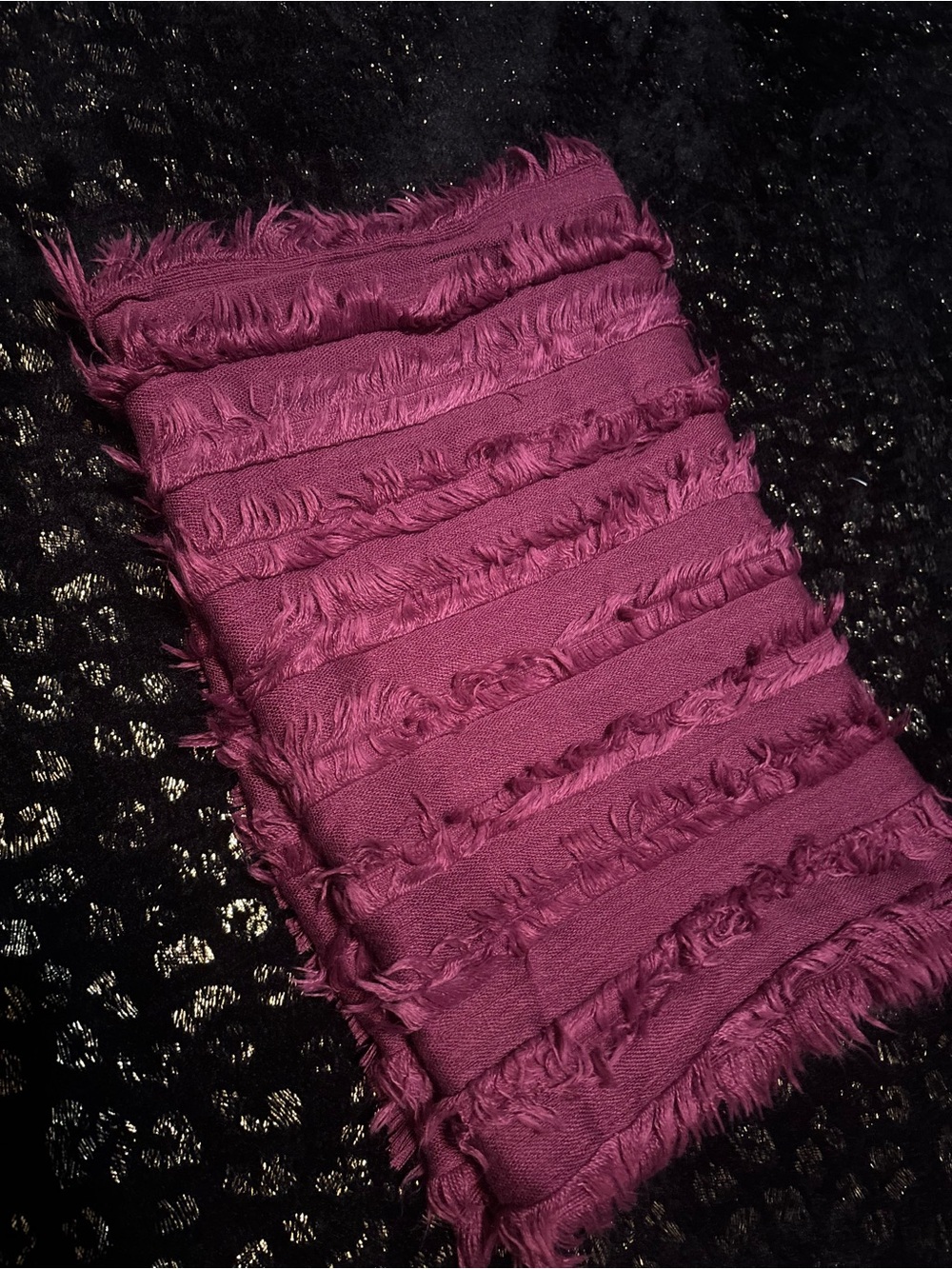 Plum Fringed Long Lightweight Scarf/ Wrap- Silk Blend